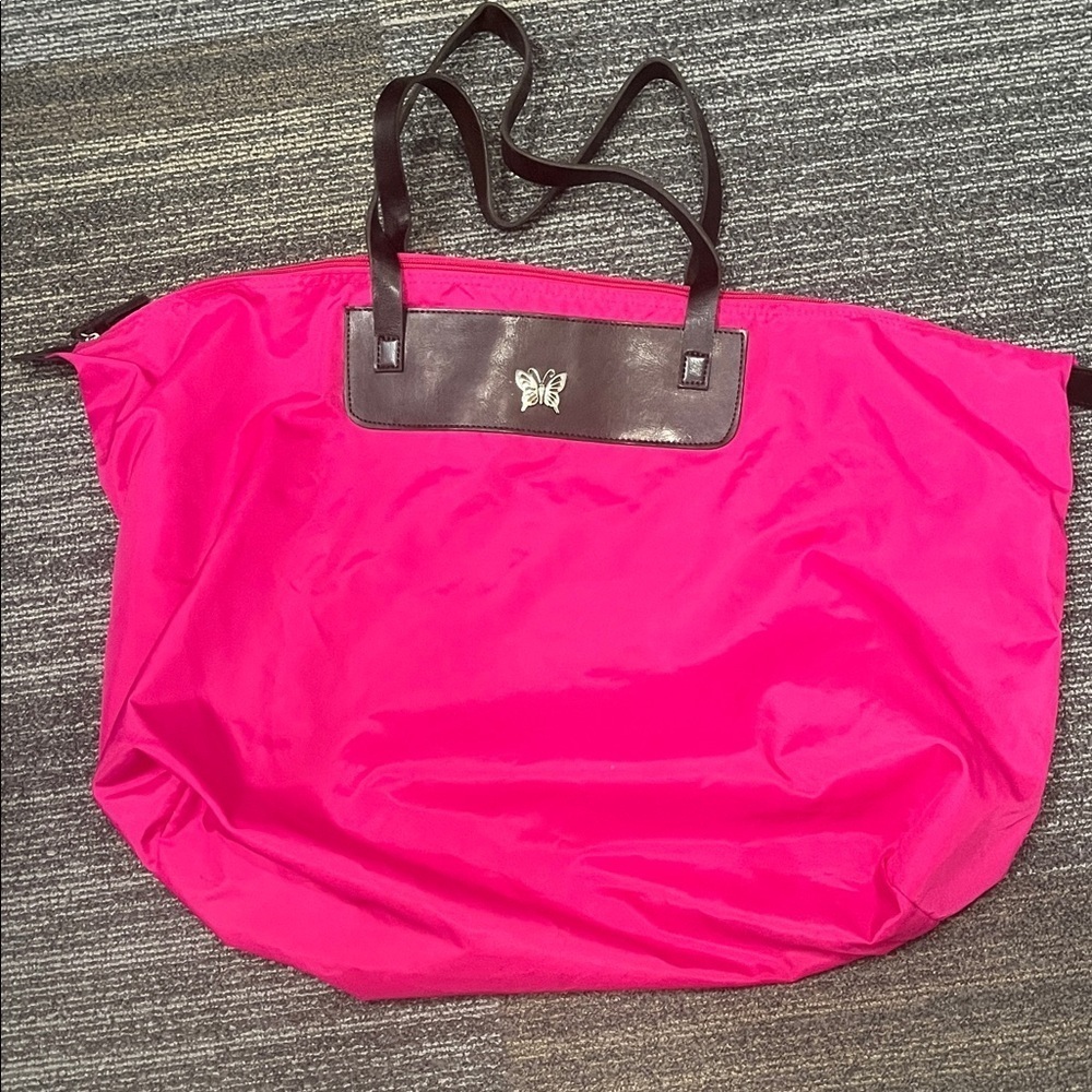 Avon Fuchsia Nylon Large Tote with Dark Brown Handles
